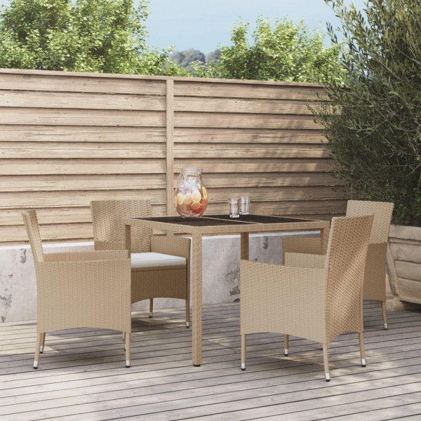 vidaXL 5-tlg. Garten-Essgruppe mit Kissen Beige Poly Rattan, 3187349