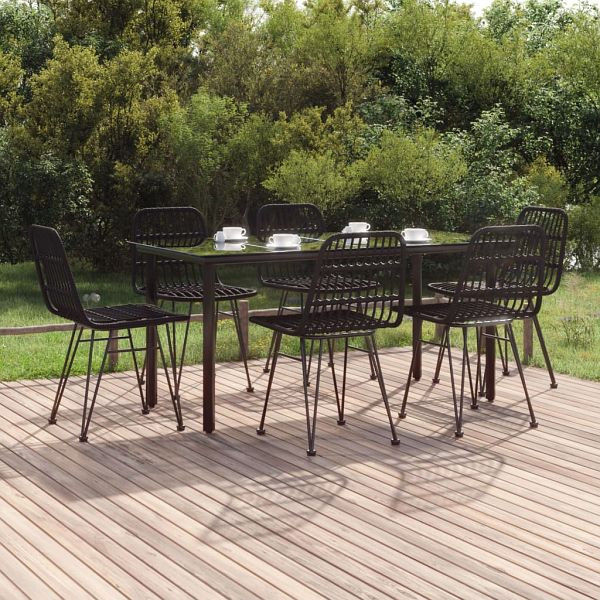 vidaXL 7-teilig Garten-Essgruppe Schwarz Poly Rattan, 3157898