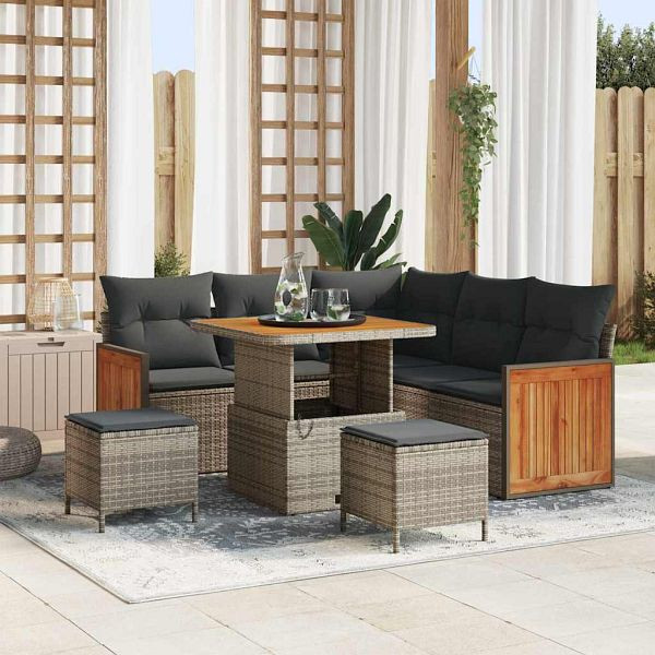vidaXL Garten-Sofa-Set mit Kissen 8-teilig Grau 80 x 80 x 71 cm, 3363303