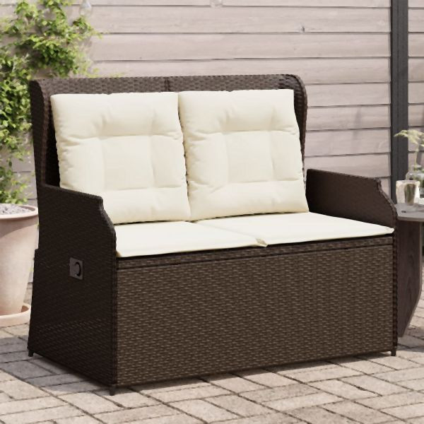 vidaXL Gartenbank Verstellbar mit Kissen Braun Poly Rattan, 368956