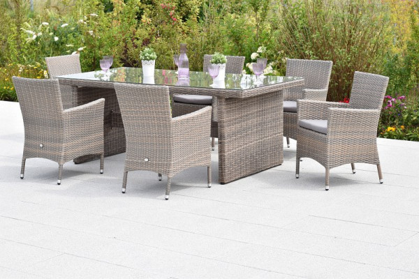 Merxx Teneriffa Set 13-teilig, 6 Sessel inkl. Sitzkissen, 1 Tisch, 200 x 100 cm, aufliegende Glasplatte, FSC Akazie, 51069-257