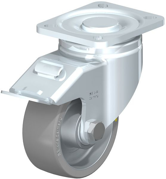 Blickle LH-ALTH 100K-1-FI-AS Stahlblech-Lenkrolle, Schwerlast-Ausführung, mit Anschraubplatte & Feststeller, Blickle Extrathane®, Grau, 634774