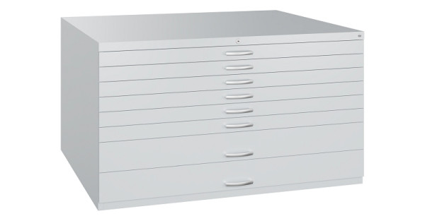 C+P Flachablageschrank Serie 7100_7200, H760xB1350xT960mm, 9016/9016, 2 Schubladenblenden doppelwandig, 7201-200 S10412