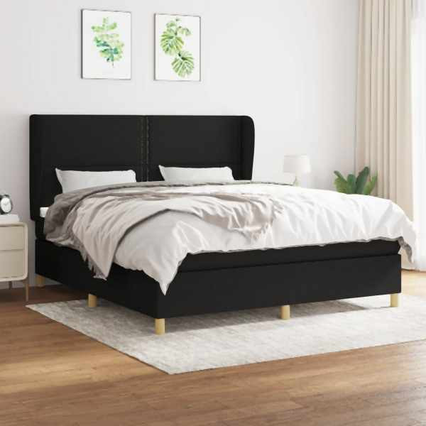 vidaXL Boxspringbett mit Matratze Schwarz 160x200 cm Stoff, 3128455