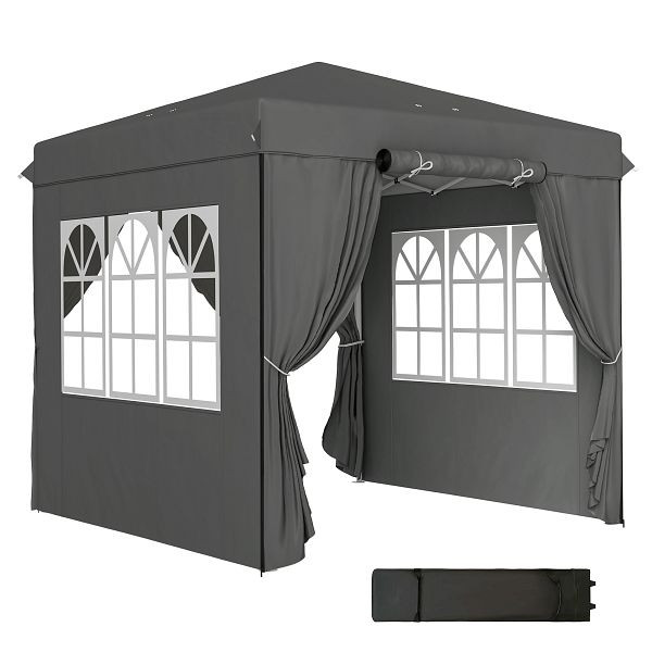 Outsunny 2,5 x 2,5 m Pop-up-Pavillon mit Seitenwänden und Transporttasche, UPF50+ höhenverstellbares Gartenzelt, Dunkelgrau, 84C-604V00CG