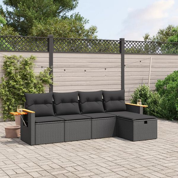 vidaXL 5-teilig Garten-Sofagarnitur mit Kissen Schwarz Poly Rattan, 3265500