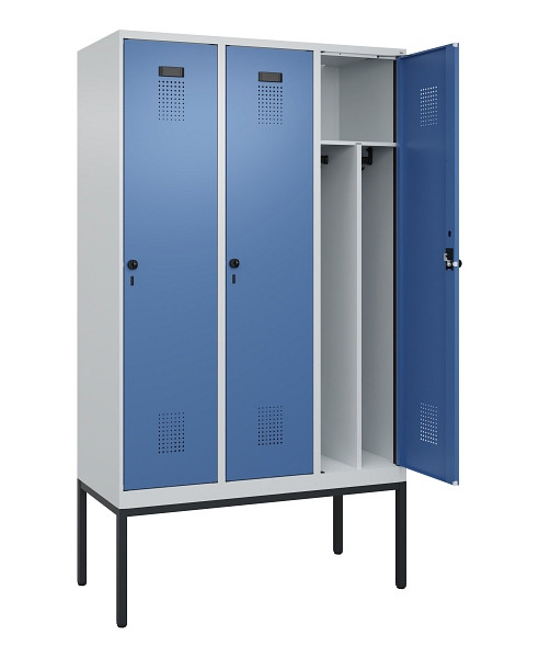C+P Spind Evolo PLUS, Gestell, 3 Abteile, 2120x1200x500mm, 7035/5023, Verschluss Drehriegel, 0490307-32F S10008