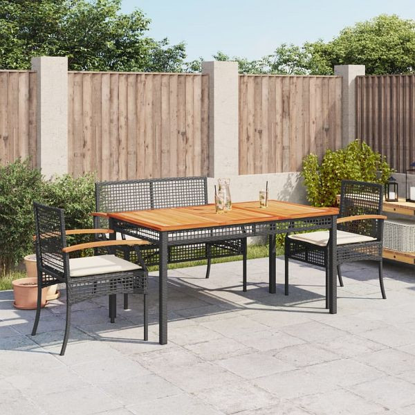 vidaXL 4-teilig Garten-Essgruppe mit Kissen Schwarz Poly Rattan, 3213567