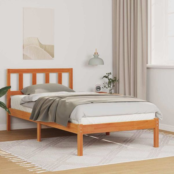 vidaXL Bettgestell Wachsbraun 90 x 190 cm Massivholz Kiefer, 872256