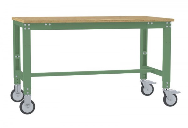Manuflex Arbeitstisch UNIVERSAL Spezial mobil mit Multiplexplatte, BxTxH = 1250 x 600 x 752-972 mm, Resedagrün, AU7325.6011