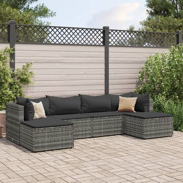 vidaXL 6-teilig Garten-Lounge-Set mit Kissen Grau Poly Rattan, 3308242