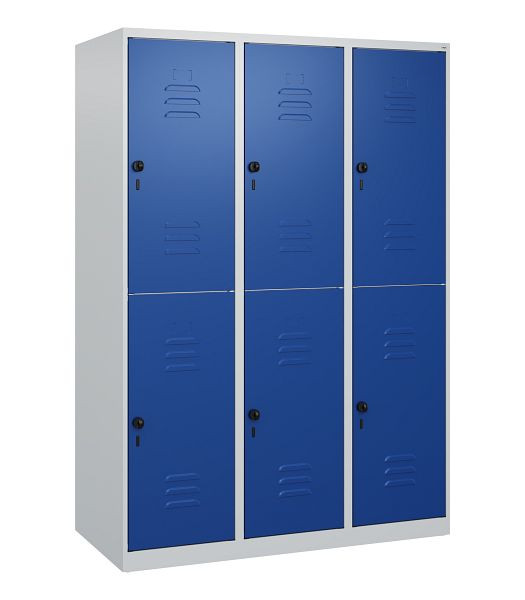 C+P Doppelstöckiger Spind Classic PLUS, 3 Abteile, 1700x1200x500mm, 7035/5010, Drehriegel, 0803007-32 S10003