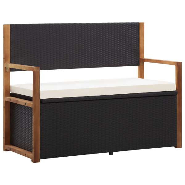 vidaXL Bank mit Stauraum 115 cm Poly Rattan Massivholz Akazie Schwarz, 46010