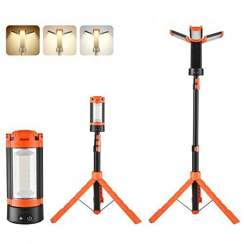 VEVOR LED Baustrahler mit Stativ, 6 Ah, 3 Lampenköpfe, dimmbar 2200 LM 3000 K-6500 K, abnehmbarer Stativständer, DSJJZYD6AH22LUXPP001V9