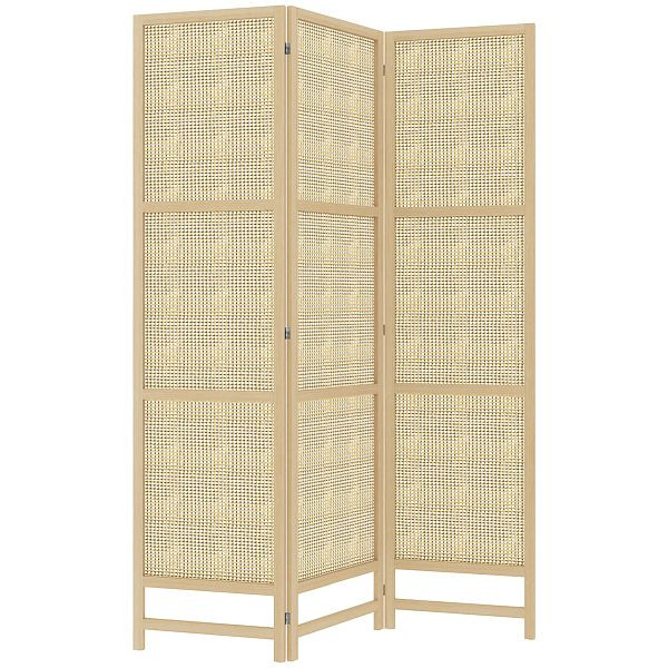 HOMCOM 3-teiliger Raumteiler, 180 cm faltbarer Wandschirm, Freistehender Raumtrenner mit handgewebtem Design für Zuhause, Natur, 830-966V00ND