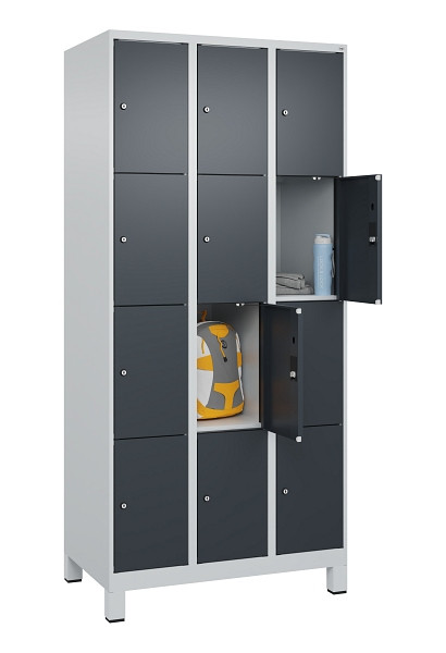 C+P Schließfachschrank Evolo PLUS, mit Füßen, 12 Fächer, 1950x900x500mm, 7035/7, Frontfarbe RAL 7016 Anthrazitgrau, 049010-304 S10012
