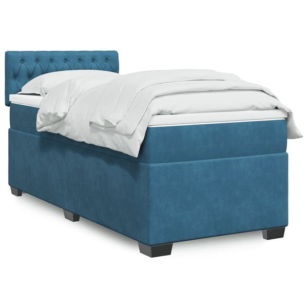 vidaXL Boxspringbett mit Matratze Dunkelblau 90x190 cm Samt, 3286196