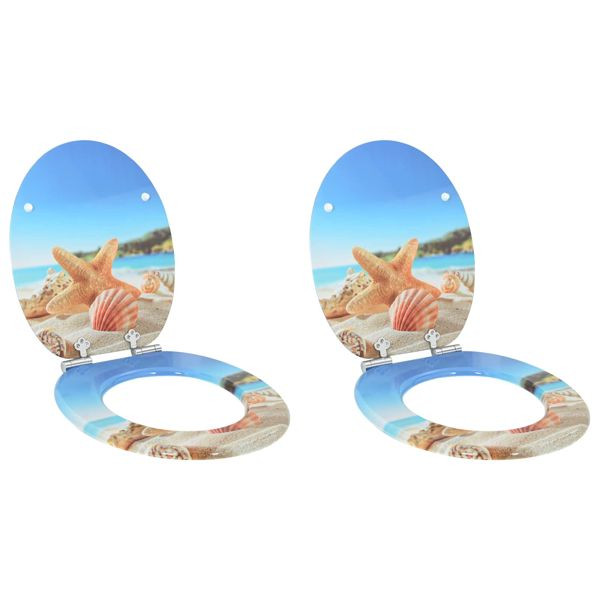 vidaXL Toilettensitz 2-teilig Meeres Muschel 44 x 38 cm MDF-Platte, 3414533