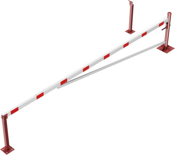 Schake Drehschranke mit Auflagepfosten und Seilzugverstärkung, für Dübel Befestigung, Schrankenbaumlänge: 5500 mm, für Vorhangschloss, 4213_55VBP