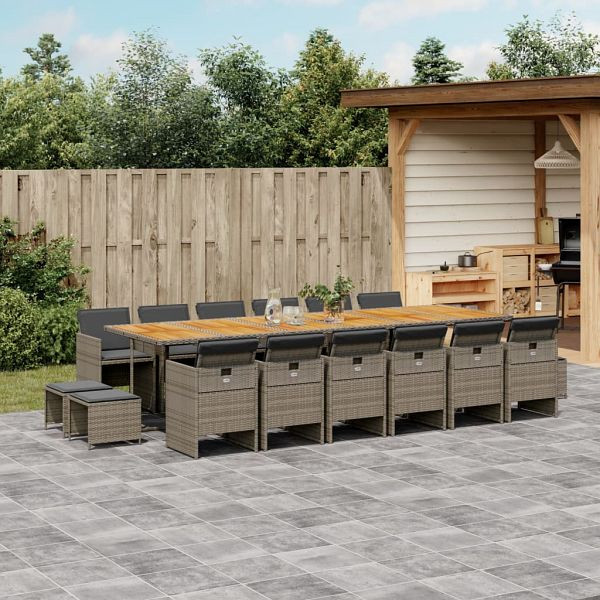 vidaXL 17-teilig Garten-Essgruppe mit Kissen Grau Poly Rattan, 3277777