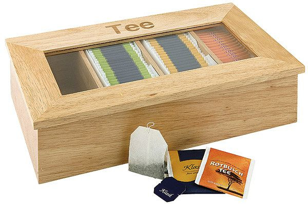 APS Teebox, 33,5 x 20 cm, Höhe: 9 cm, Holz, natur, Holzbox mit Sichtfenster, mit Aufschritt -Tee-, 11575