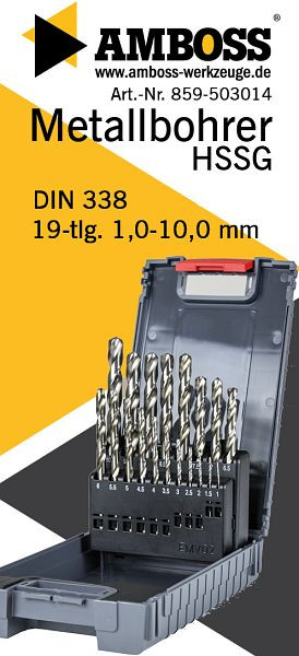 Amboss Werkzeuge HSS G Spiralbohrer-Set (DIN 338), Satz 19 teilig Ø 1 - 10 mm, 859-503014