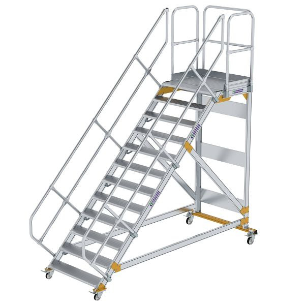 Munk Günzburger Steigtechnik Plattformtreppe 45° fahrbar Stufenbreite 1000 mm 12 Stufen Aluminium geriffelt, 600812