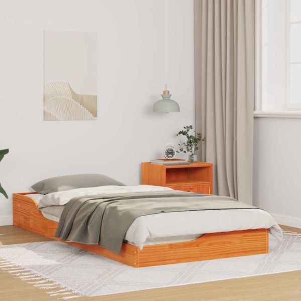 vidaXL Bodenbettgestell Wachsbraun 90 x 190 cm Massivholz Kiefer, 873396