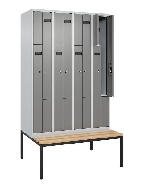 C+P Z-Spind Evolo PLUS, 8 Fächer, 2120x1200x815mm, 7035/0004, Zylinderschloss, Material Sitzfläche Buche-Hartholz, Sitzbank, 0490537-408 S10040