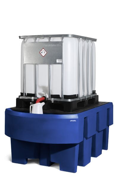 DENIOS Auffangwanne aus Polyethylen (PE) für 1 IBC à 1000 Liter, mit Abfüllbereich und Gitterrost, 328330