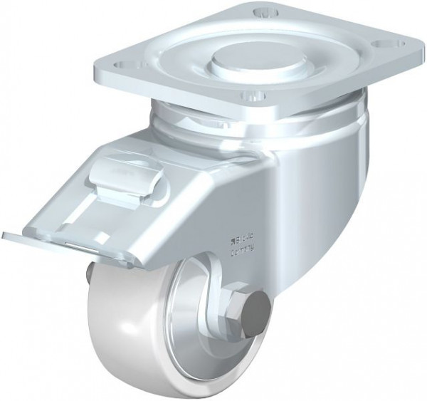 Blickle LH-SPO 75G-FI-FA Stahlblech-Lenkrolle, Schwerlast-Ausführung, mit Anschraubplatte & Feststeller, Polyamid, Weiß, 750217