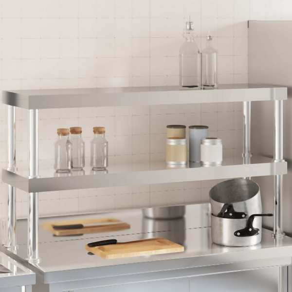 vidaXL Aufsatzboard für Küchentisch 2 Ablagen 110x30x65 cm Edelstahl, 376449