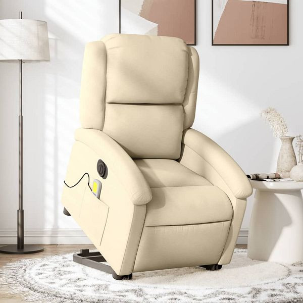 vidaXL Elektrischer Massagesessel mit Aufstehhilfe Creme Stoff, 3204209