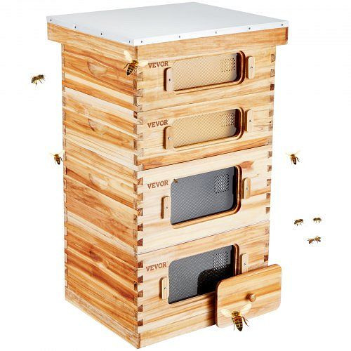 VEVOR Bienenstock, 40 Rahmen, Zander Beute, mit Bienenwachs beschichtetes Zedernholz, 2 tiefe + 2 mittelgroße Bienenkästen, CTFXSMSHX2ZH12ZO0V0