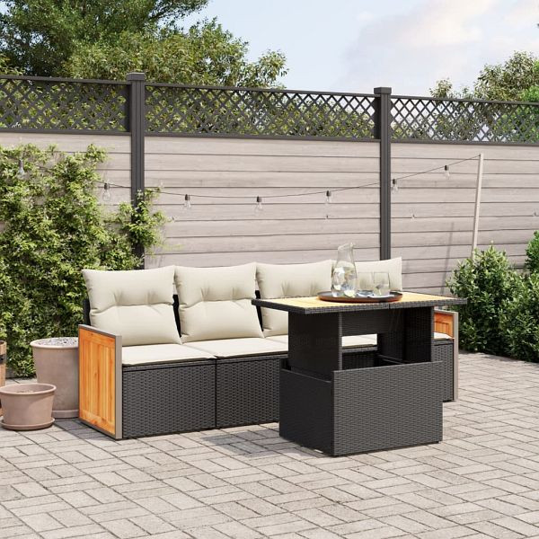 vidaXL 5-tlg. Garten-Sofagarnitur mit Kissen Schwarz Poly Rattan, 3273835