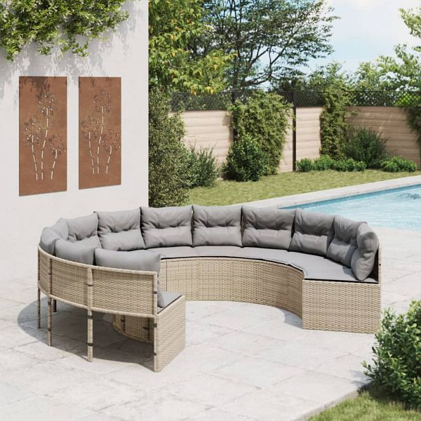 vidaXL Gartensofa mit Kissen Rund Beige Poly-Rattan, 3318542
