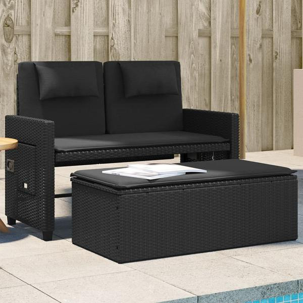 vidaXL Gartenbank Verstellbar mit Kissen Schwarz Poly Rattan, UV-beständig, 365817