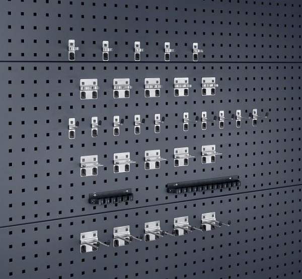 bott perfo Haltersortiment mit 32 Teilen, 15 Haken, 10 Werkzeugklemmen, 7 Halter, verzinkt, 14030208