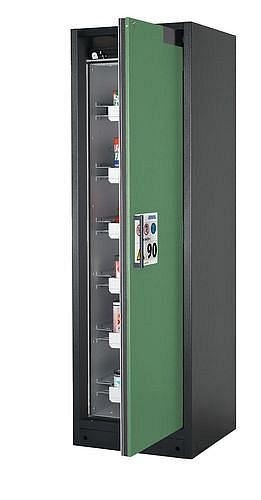 asecos Gefahrstoffschrank Select W-66R-O (one touch), 600 mm, 6 Auszüge, Tür grün, 3007504830090