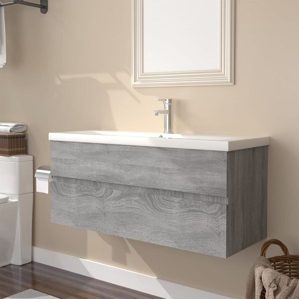 vidaXL Waschbeckenschrank mit Einbaubecken Grau Sonoma Holzwerkstoff, 3152886