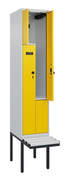 C+P Z-Spind Evolo PLUS, Bank, 2 Fächer, 2120x400x815mm, 7035/1023, Drehriegel, Material Sitzfläche Kunststoff, 0490437-122 S10055