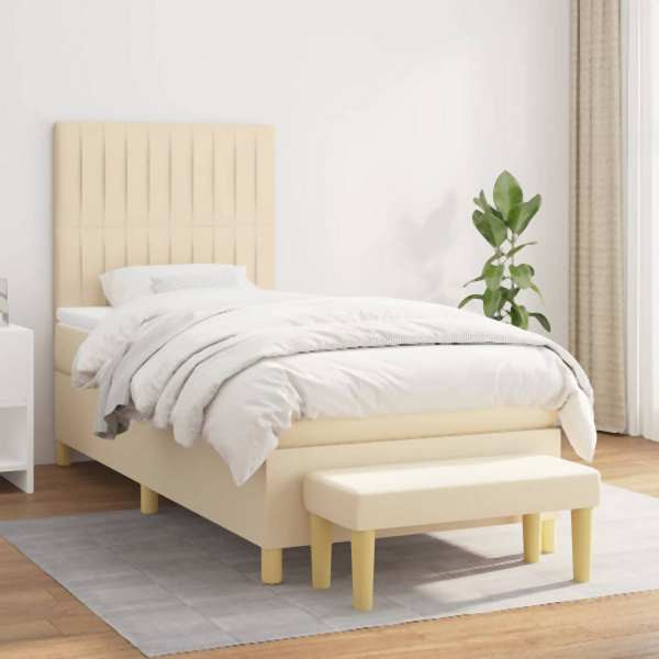 vidaXL Boxspringbett mit Matratze Creme 80x200 cm Stoff, 3137274