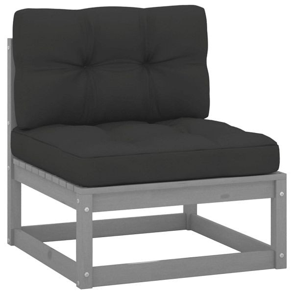 vidaXL Garten-Mittelsofa mit Anthrazit Kissen Grau Massivholz Kiefer, 805722