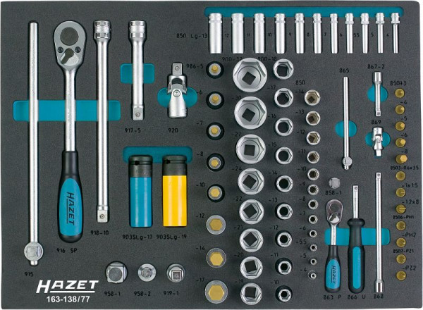 Hazet Steckschlüssel-Satz, Vierkant hohl 12,5 mm (1/2 Zoll), Vierkant hohl 6,3 mm (1/4 Zoll), Anzahl Werkzeuge: 77, 163-138/77