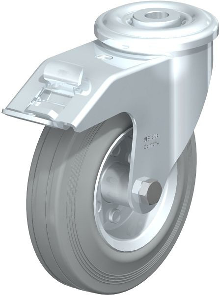 Blickle LER-VE 125R-FI-SG Stahlblech-Lenkrolle mit Rückenloch & Feststeller, Vollgummi, Grau, 607671