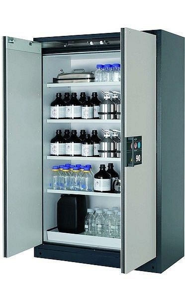 asecos Sicherheitsschrank Q-CLASSIC-90, Q90.195.120 in lichtgrau RAL 7035 mit 4x Fachboden (Stahlblech), 30001-041-30004