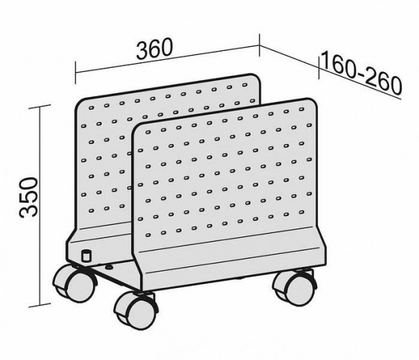 geramöbel Mobiler CPU-Halter mit Lochblech-Seitenteilen, inkl. 4 Rollen, 160-260x360x350, Silber, N-500914-S