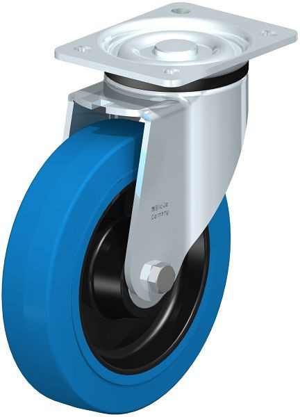 Blickle LK-POEV 200K-SB Stahlblech-Lenkrolle, schwere Ausführung, mit Anschraubplatte, Elastik-Vollgummi, Blau, 733964