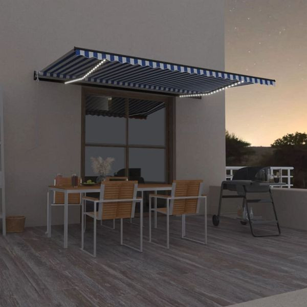 vidaXL Automatische Markise mit LED & Windsensor 500x350 Blau und Weiß, 3069231