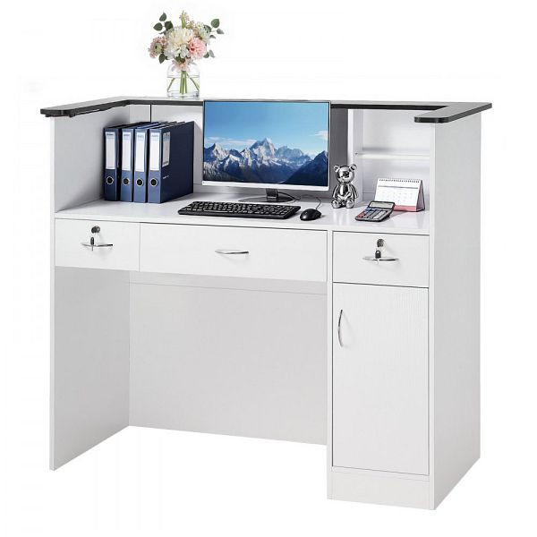VEVOR Empfangstheke 127,5 cm mit Lichtleiste, 3 Schubladen & Stauschränken, für Kasse Lobby Salon Büro Hotel, YBQTBSJXDLEDCR7KS001V2